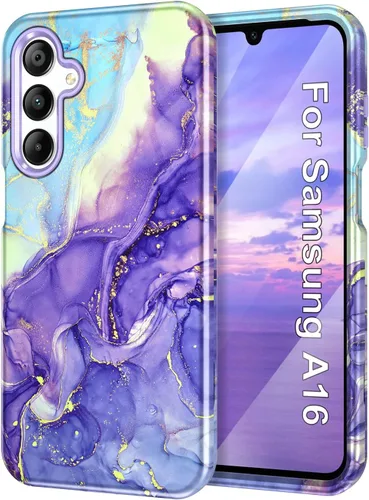 Vista 23 de Btscase Funda para Samsung Galaxy A16 5G, patrón de mármol 3 en 1, resistente a prueba de golpes, cuerpo completo, policarbonato duro y suave Rosa