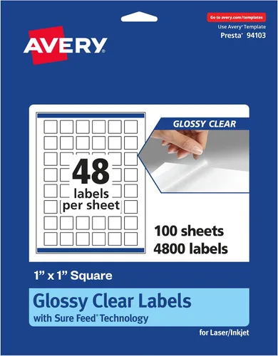 Vista 9 de Avery Etiquetas cuadradas transparentes brillantes, tecnología de alimentación segura, 1 "x 1", 1,200 etiquetas transparentes brillantes, impresión