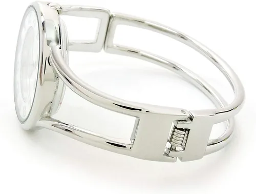 Vista 5 de STC Reloj de pulsera de metal de doble banda de metal de cara redonda de plata para mujer