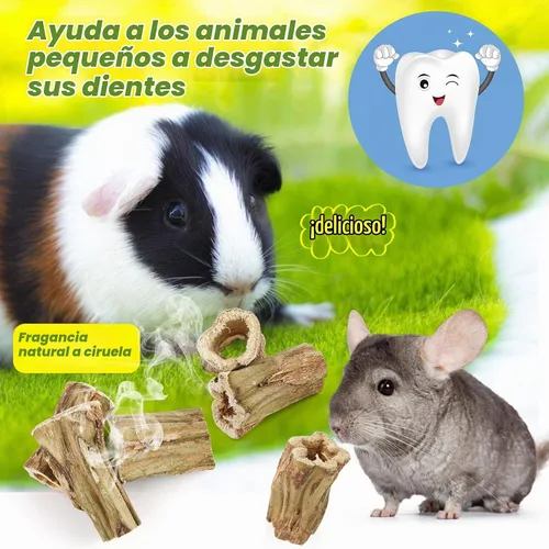 Vista 3 de Abizoo Juguetes masticables naturales de conejo, 6 piezas de madera de papaya orgánica, juguetes masticables para conejo, hámster, cobaya