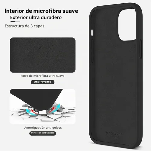 Vista 6 de CellEver Funda de silicona resistente para iPhone 12 y 12 Pro, dos protectores de pantalla de vidrio inastillables, protección militar contra Negro