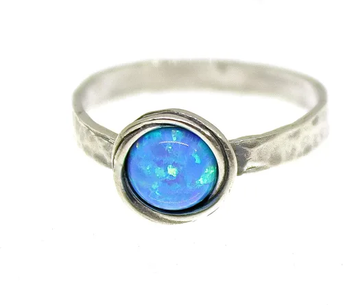 Vista 31 de Anillo de plata de ley con piedras preciosas para mujer, anillo apilable de piedra martillada, anillo de piedra natal