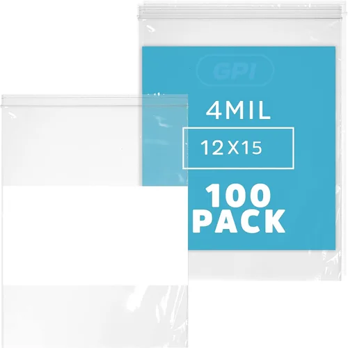 Vista 17 de GPI - 2" x 3" - Paquete a granel de 100, bolsas de plástico transparente con cierre de cremallera de 4 mil de grosor, resistentes, con bloque blanco
