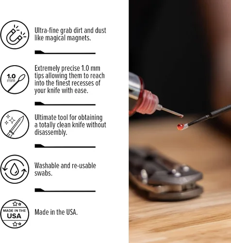 Vista 2 de Knife Pivot Lube - KPL - Hisopos de microfibra para el cuidado del cuchillo - Sondas de detalles de ultra precisión para cuchillo, suministros