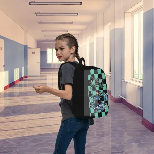Vista 5 de Mochila escolar para niños linda mochila de dibujos animados mochila de anime japonés 2 unidades bolsa escolar de 17 pulgadas caja de papelería