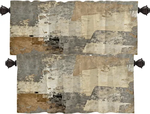 Vista 183 de Shrahala Beige and Orange Abstract Art Brushstrokes Blackout Curtain Tiers, Abstract Oil Paint Kitchen Valance Light Blocking Tier Drapes with Rod