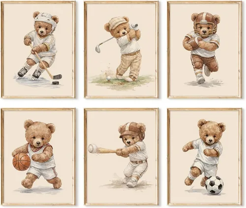 Vista 13 de Juego de 6 decoración de pared de animales marinos para guardería, lienzo de acuarela de océano, arte de pared para habitación de bebés y niños