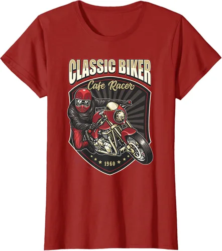 Vista 67 de Camiseta de motocicleta clásica Biker Cafe Racer para hombre, Negro, S