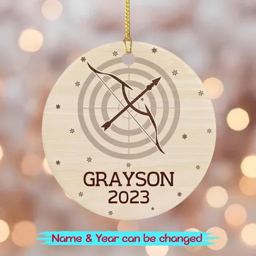 Vista 2 de Adorno de Navidad personalizado con tiro con arco, adorno de Navidad con arco de tiro con arco 2024, regalos de adorno de Navidad de tiro con arco
