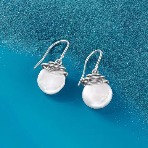 Vista 4 de Ross-Simons 12-13mm Cultured Coin Pearl Drop Earrings