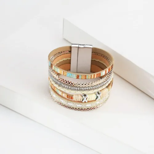 Vista 4 de Pulsera multicapa de cuero Pulsera de señoras cierre de mujer