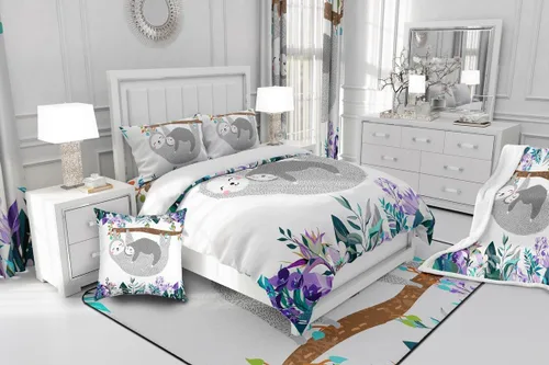 Vista 5 de Erosebridal Juego de ropa de cama de perezoso tamaño individual, adorable funda de edredón de perezoso en el árbol para niños y niñas, funda