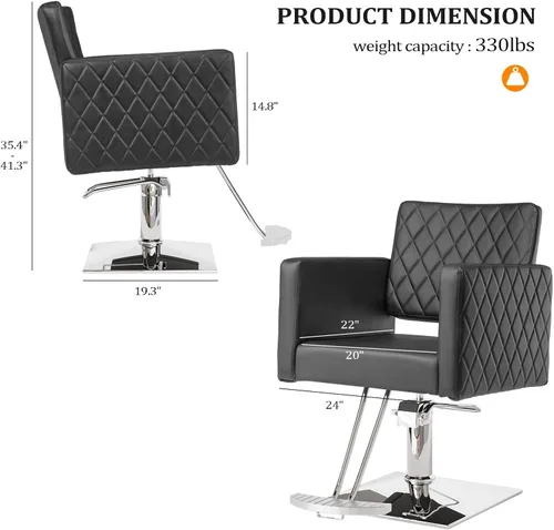 Vista 3 de Bonnlo Silla de salón para estilista asiento ancho, silla de peluquería hidráulica con reposapiés de aleación de aluminio, silla de peluquería negra