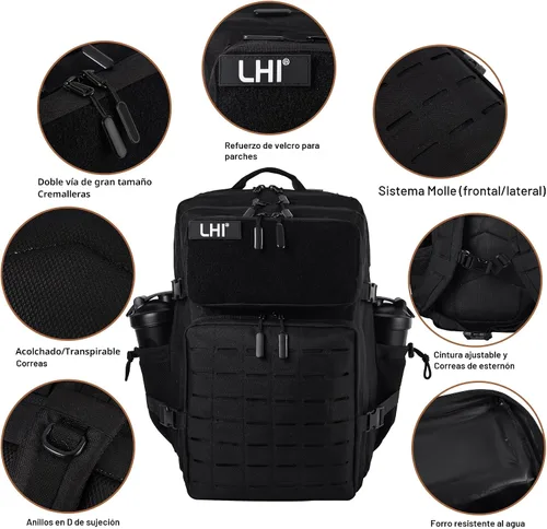 Vista 5 de LHI - Mochila táctica militar para hombre, 25/45 L, mochila grande Molle del ejército, mochila de asalto de 3 días, para senderismo