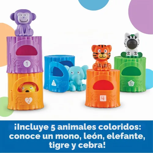 Vista 3 de Learning Resources Peekaboo Learning Jungle Toddler - 10 piezas, a partir de 18 meses, juguetes Montessori para niños pequeños, forma apilable
