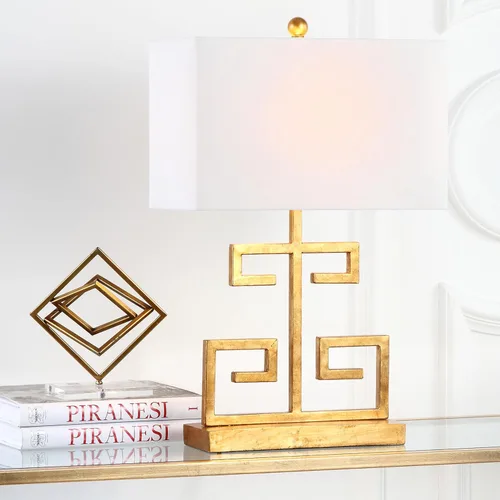 Vista 2 de SAFAVIEH Lighting Collection - Juego de 2 lámparas de mesa modernas con llave griega dorada de 24 pulgadas, pantalla rectangular blanca, bombillas