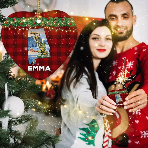 Vista 3 de Prezzy Adorno del mapa del estado de Alabama para decoración de árbol de Navidad, regalo personalizado de primera Navidad para amigos, familia