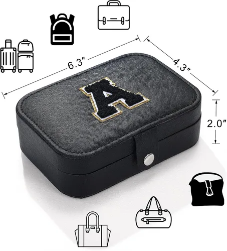 Vista 4 de Parima Joyero de viaje negro para mujeres y niñas, joyero con inicial H Joyero mediano Joyero de viaje para mujer Joyero de viaje Regalos