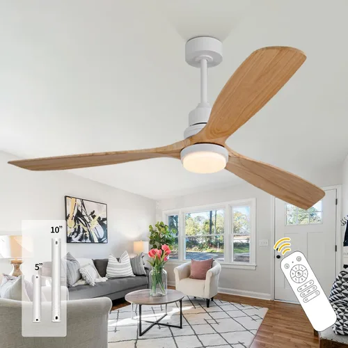 Vista 12 de Ventilador de techo de madera natural de 42 pulgadas con luces y control remoto, ventilador de 3 aspas para exteriores/interiores para patio y sala