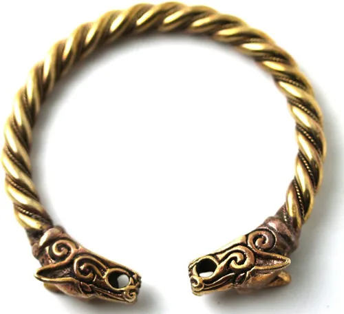 Vista 2 de LynnAround Brazalete de bronce nórdico vikingo Fenrir de cabeza de lobo trenzado de bronce de gran