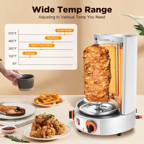 Vista 5 de Máquina de Asador de Shawarma Eléctrica Weglae, Asador Vertical de Acero Inoxidable, Máquina de Barbacoa Comercial, Máquina Rotisserie de Encimera