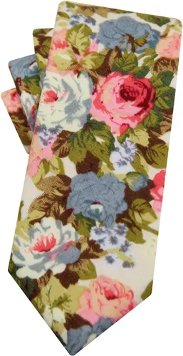 Vista 34 de Corbata de algodón floral para hombre, corbata delgada impresa de 2.56'' 01-Bean Pasta Rosa