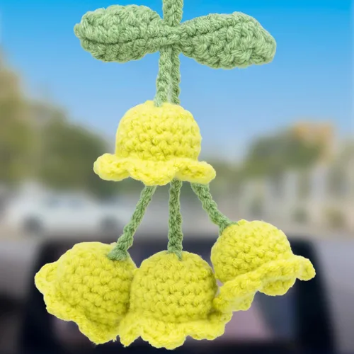 Vista 19 de Accesorios para colgar espejos de automóvil, colgante de flor de lirio tejido hecho a mano, bonita decoración colgante de ganchillo para espejo