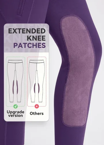 Vista 3 de BALEAF Pantalones de equitación para niñas, pantalones ecuestres para niños, con parche en la rodilla, bolsillo con cremallera, mallas para caballos