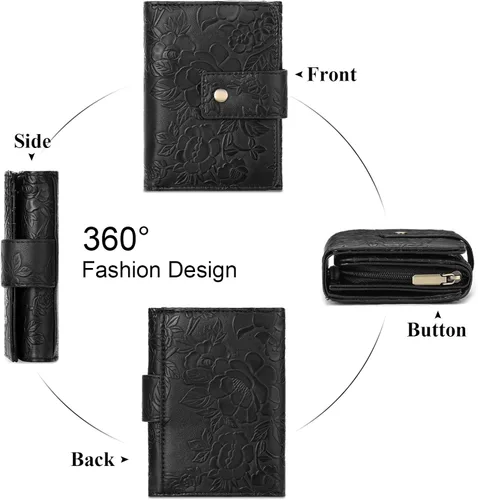 Vista 6 de SENDEFN Billeteras para mujer, billetera triple para mujer, tarjetero para tarjetas de crédito, bolsillo para monedas con ventana de identificación