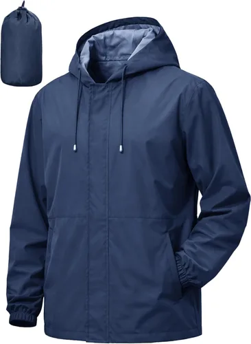 Vista 8 de Chaqueta impermeable para hombre, rompevientos, ciclismo, correr, senderismo, golf, viajes, capucha, ligera, plegable