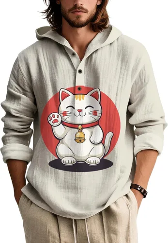 Vista 7 de Sudadera con capucha para hombre, de gran tamaño, elegante, vintage, con botones, casual, de manga larga, sudadera con capucha