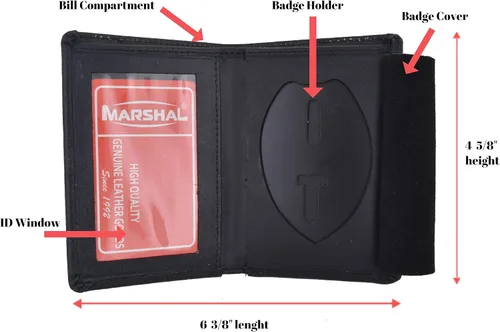 Vista 3 de Marshal Cartera de cuero genuino RFID delgada y delgada para identificación con tarjetero ovalado para tarjetas de identificación, Negro