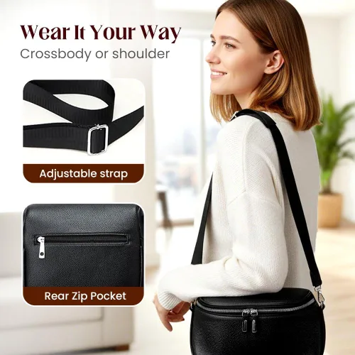 Vista 4 de Large Fanny Pack Crossbody Sling Bags,Crossbody Bags for Women Large Vegan Leather Bum Bag with Coin Purse (Black)