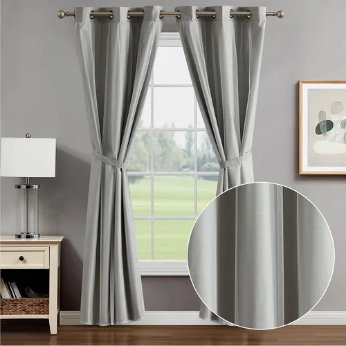 Vista 13 de Creative Home Ideas Augusta - Cortinas opacas (2 paneles, 38 x 84 pulgadas, rosa rubor), cortinas con aislamiento térmico para oscurecer la Rosa