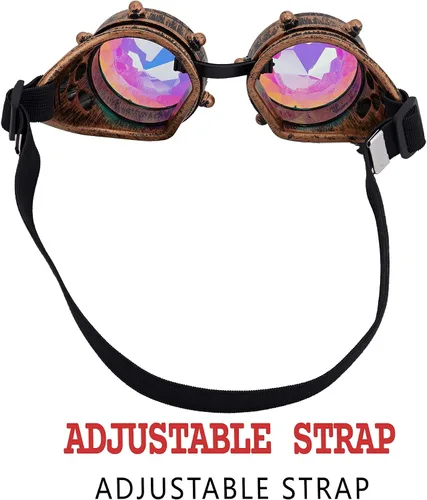 Vista 4 de Gafas caleidoscopio para raves trippy psicodélico steampunk con lentes de cristal de difracción de prisma arcoíris