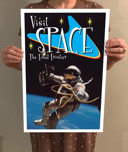 Vista 4 de Visit Space Astronaut Retro Vintage 1950s-60s Style Travel Poster - 8x10-12x18-18x24-24x36 / 4x6 Postcard WPA Style Art Print USA (4x6 Inch Postcard)