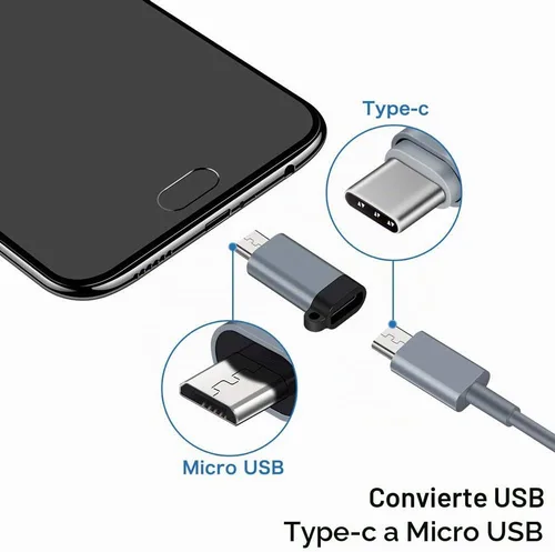 Vista 3 de Adaptador USB C a Micro USB, (paquete de 4) tipo C hembra a micro USB macho Conector de conversión con llavero de carga y sincronización de datos