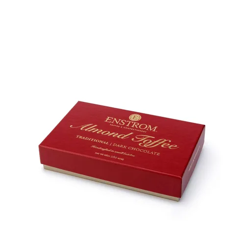Vista 4 de Enstrom Toffee de Chocolate Oscuro con Almendras caja de 1 libra Hecho a mano Sin gluten Lácteos kosher Completamente natural
