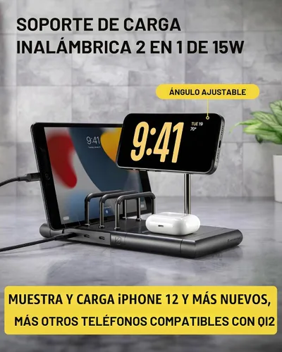 Vista 3 de Scosche BaseLynx 2.0 Estación de carga múltiple con soporte de cargador inalámbrico magnético Qi2 de 15 W, almohadilla de carga de 5 W para AirPods