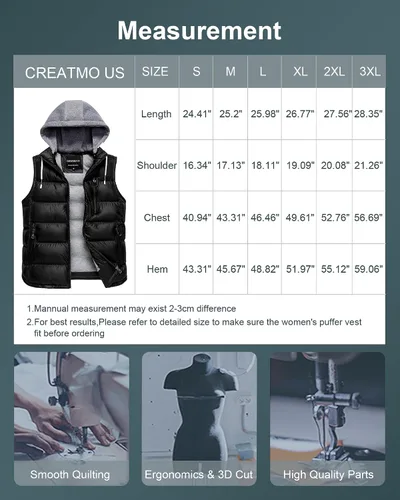 Vista 105 de CREATMO US Chaleco cálido para mujer, chaleco grueso acolchado sin mangas con capucha desmontable