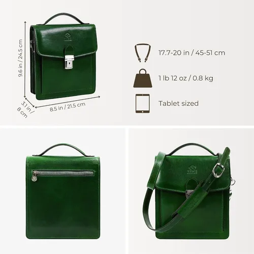 Vista 4 de Time Resistance Maletín pequeño de cuero para hombre - Bolso cruzado - Bolso bandolera de cuero italiano - Caja de regalo incluida