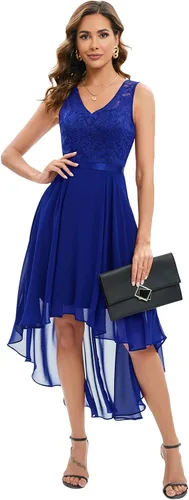 Vista 3 de Bridesmay Vestido de fiesta de cóctel con cuello en V y encaje floral para mujer, vestido formal de fiesta de graduación, boda, dama de honor
