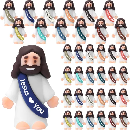 Vista 8 de Bememo 25 figuras de Jesús pequeñas figuras de Jesús, color blanco