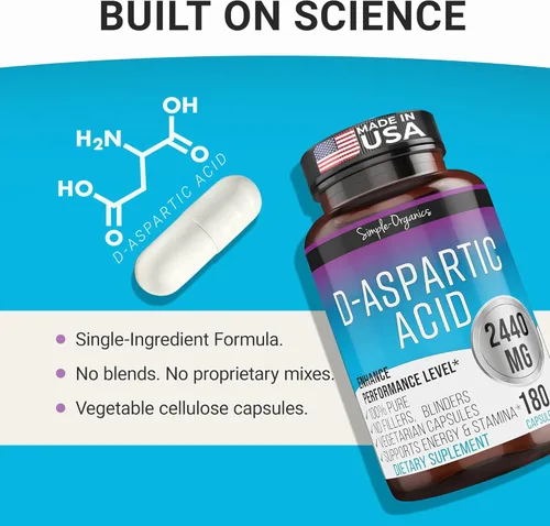 Vista 3 de Kaibro Nutra Suplemento de ácido D-aspártico para hombres, 2440 mg de ácido D-aspártico por porción, apoyo de energía y testosterona, sin gluten