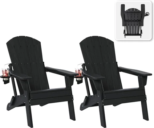 Vista 12 de Silla plegable Adirondack con soporte para tazas, de plástico HDPE resistente a todo tipo de clima, sillas de patio al aire libre con reposapiés