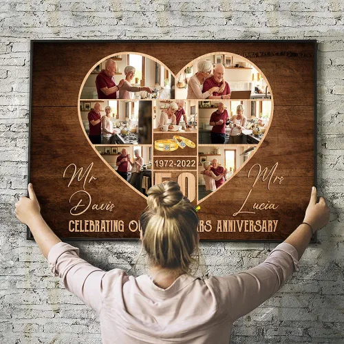 Vista 2 de Póster personalizado de lienzo de aniversario de boda, regalo personalizado, letrero de aniversario del año «Then and No», foto del 25 ° u otro