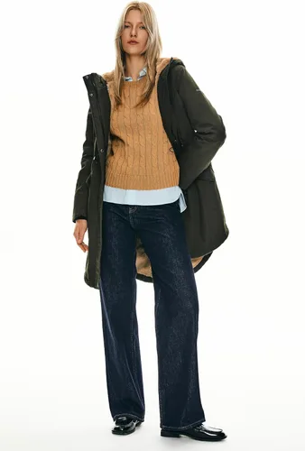 Vista 8 de Orolay Chaqueta de invierno con capucha para mujer, tipo parka, forrada de polar grueso, con bolsillos