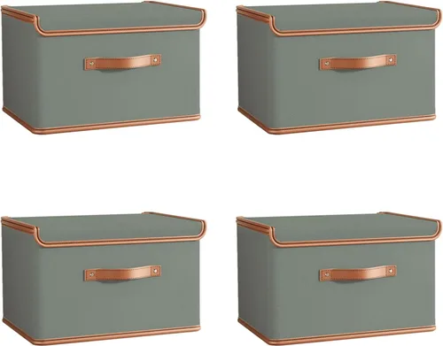 Vista 12 de Tuza Paquete de 2 contenedores de almacenamiento con tapas, contenedor organizador plegable de armario, caja organizadora de tela con asas, cajas