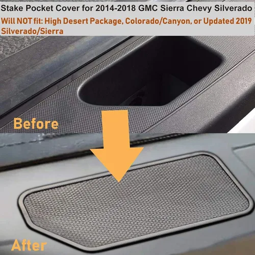 Vista 4 de Moonlinks - Fundas de bolsillo para riel de cama compatibles con GMC Sierra 1500 2014-2018 y tapones para agujeros de bolsillo de estaca Chevrolet