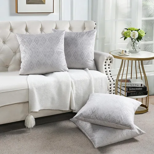Vista 26 de Juego de 4 fundas de almohada cuadradas decorativas de terciopelo con diamantes de 20 x 20 pulgadas, fundas de almohada geométricas suaves para Aqua